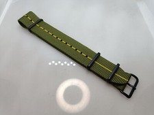 New Geckota Phalanx 20mm Nylon Military Green Yellow Stripe Watch Strap YC4