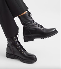 Reiss NEW Jenna Leather Lace-Up Boots Black 37 UK 4 £228