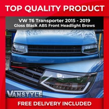 FITS VW T6 TRANSPORTER 15-19 FRONT HEADLIGHT BROWS EYELIDS GLOSS BLACK COVER