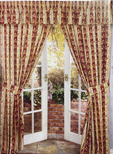 Classica 46" x 54" Floral Wine Cream Striped Unlined Pencil Pleat Curtains