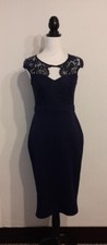 Jessica Wright Approx Sz 6/ 8 Navy Blue Lacy Bodice Wiggle Pencil Party Dress 