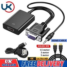 VGA INPUT to HDMI OUTPUT Video Audio Converter Cable Adapter 1080 For TV PC DVD