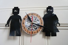 Lego design Mr & Mrs vinyl record wall clock bedroom playroom office home art 