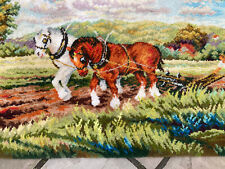 PairShireHorses Ploughing Vintage Rug Wall Tapestry Woven Hearth Or Wall Display