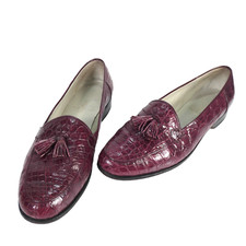 Burgundy Red Tassel Loafers Leather Crocodile Embossed Flat Shoes UK 5.5 Vintage