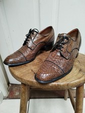Vintage rare 70s Real Snakeskin Leather Mens Loafer Cuban Heel Shoes Size 7