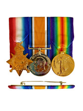 WW1 1914-15 Trio Medals, 1914-15 Star, BWM,Victory Medal Full Size & Ribbon Bar
