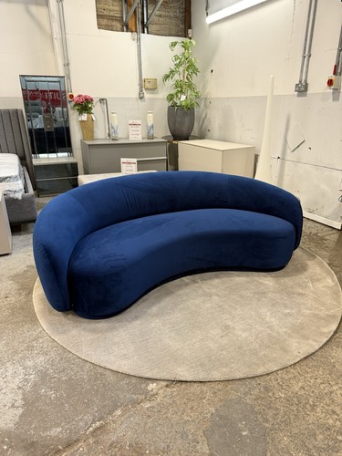 Blue velvet curved sofa - velvet,