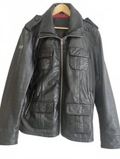 Vintage Superdry Leather Mens Jacket Biker/Military Black Size Large