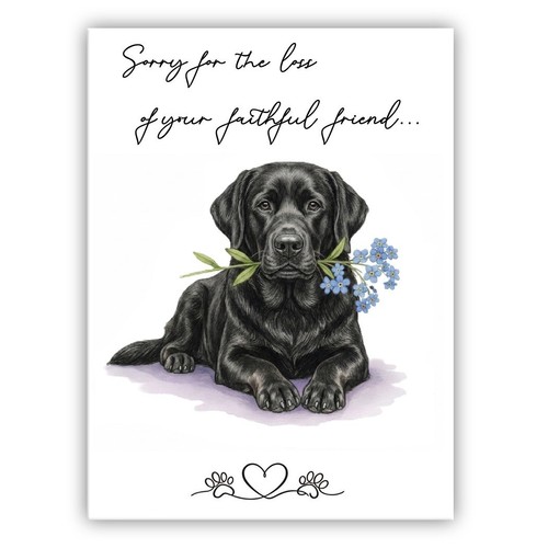 Black labrador sympathy - black, card
