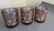 Pink Mercury Glass Votive Candle Holders 3 Set Snowflake Christmas  Frosted trio