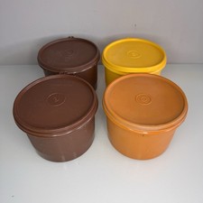 4x Vintage Tupperware Containers Orange, Yellow & Brown 80’s, 90’s Tubs Tub