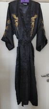 Beautiful Black Silk Mix Chinese Dragon Design Robe Gown Unisex XXL One Size