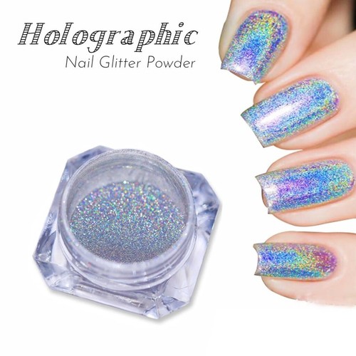 Silver holographic nail - silver, powder