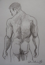 Pencil Drawing Male Nude in a