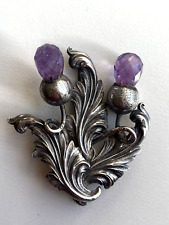 RARE ANTIQUE VICTORIAN HUGE SOLID SILVER AMETHYST THISTLE BROOCH / KILT PIN