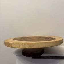 Handcrafted Acacia Wood Wooden Cake Board Stand Large 14” On Pedestal Trunk Tree