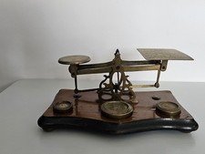 Vintage Set of Brass Postal Scales with Weights 