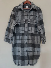 H&M Ladies Shacket Size Medium Grey Check Oversized Long Jacket