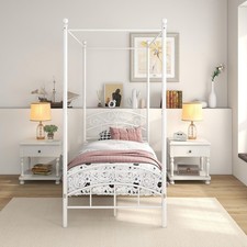 Canopy Bed Frame 3ft Single Size with Ornate European Style Headboard & Footboar