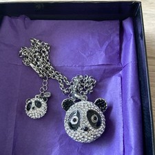BUTLER AND WILSON CLEAR CRYSTAL AND BLACK ENAMEL PANDA HEAD PENDANT & CHAIN