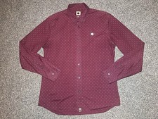 Pretty Green Burgundy Maroon Polka Dot Slim Fit Long Sleeve Shirt. Men’s Medium