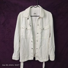 Zara Women's Off White Corduroy Pockets Raw Hem Oversized Jacket Size XS