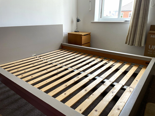 Grey wooden double bed - bed, frame