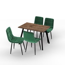 110cm Dining Table & 4 Pcs Velvet Chairs Set Modern Metal Kitchen Furniture