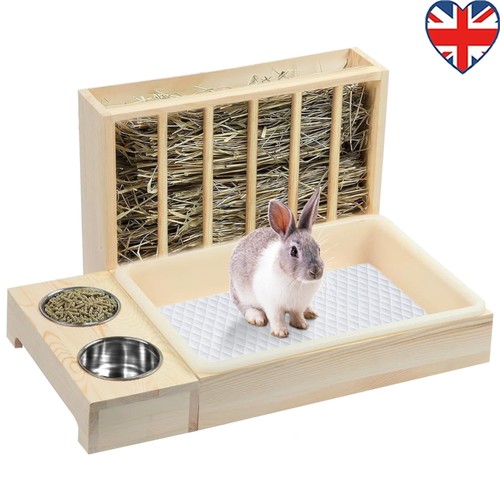 Wooden rabbit hay feeder with - rabbit,