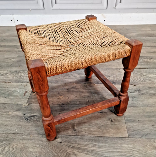 Vintage rush stool solid oak - stool,