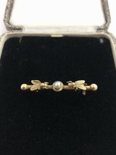 Victorian Art Nouveau Antique Edwardian Gold Pearl Fly Insect Bug Bar Brooch