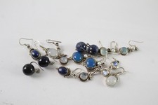 Sterling Silver Gemstone Earrings Lapis Moonstone Drops x 8 (28g)