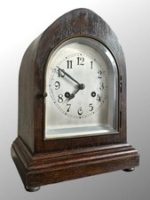 Antique German Beehive Mantel Clock  with Beveled Glass Door Mahogany Case