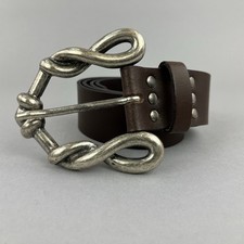 Per Una Vintage Brown Leather Y2K Wide Buckle Boho Belt Size M  40" Long Length