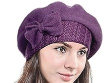 NWT 100% Wool Forbusite Beret Purple With Bow Winter Hat