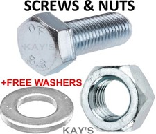 M6 M8 M10 NUTS AND BOLTS FULLY THREADED SET SCREWS ZINC PLATED + FREE WASHERS