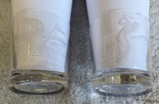 2 x Vintage Etched Golfer / Golfing Whisky Glasses Tumblers x 2