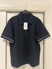 Reiss Men’s ZAIN Textured Half Zip Polo Shirt In Navy Size XL RRP £78