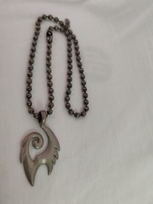 Pewter Maori Symbol Pendant Ball shain Necklace Signed Gratis USA