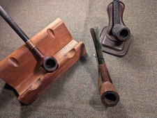 3 Pipe Stands (Pipes Not Included) Vintage Wood Leather Brass