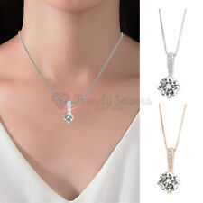 Women's Round Cubic Zirconia Pendant 925 Sterling Silver Box Chain Necklace Gift