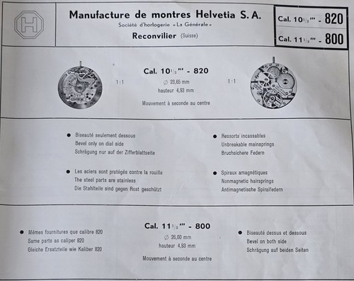 Helvetia 800 820 watch parts - helvetia,