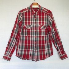 Cowboy Shirt Red Grey Blue Medium Check Long Sleeve Men's 70% Organic Cotton VGC