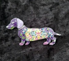 Dachshund Sausage Dog Brooch Vintage Inspired Jewellery Gift Purple