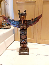 HAND CARVED SOLID WOOD PAINTED TOTEM POLE - 40cm Tall