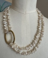 Vintage FRESHWATER PEARL Beaded Choker Necklace Gold Plated Clip Clasp 31” Long