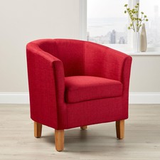 Red Fabric Tub Chair Wooden