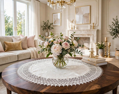 Round white lace - round,