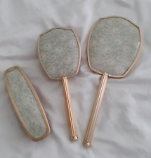 Pretty Vintage Green Dressing Table Set Brush Mirror and Comb